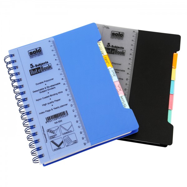 5-Subjects Note Book - 300 Pages, Plastic Dividers, A5 (NA555)